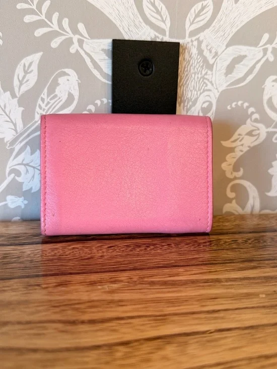 Balenciaga Micro Wallet Smooth Pink Leather Trifold w Coin Pocket Card Slots EUC - Picture 3 of 17